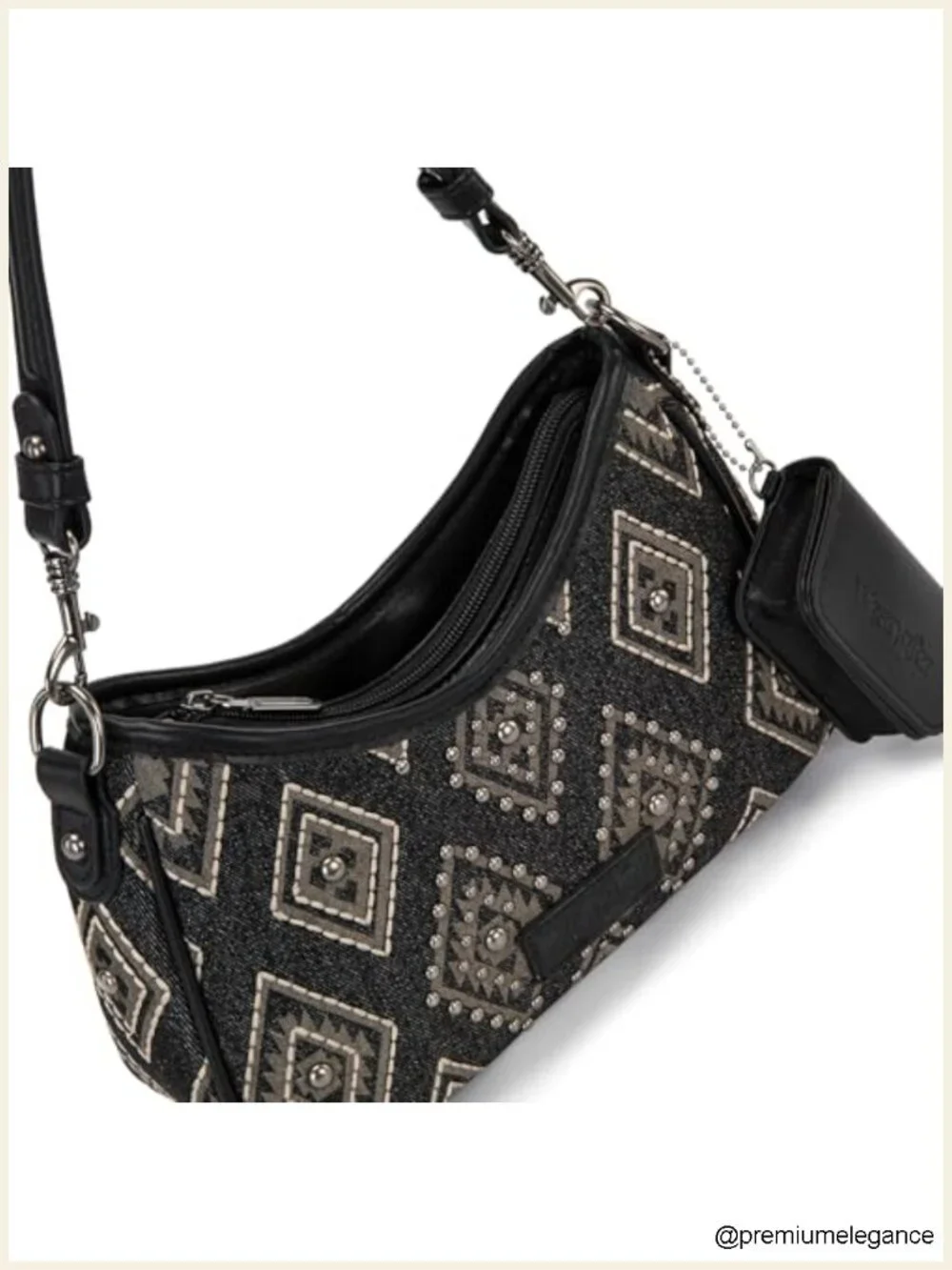 Denim Canvas Hobo Purse with Detachable Pouch and Dual Straps